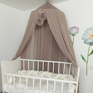 Play room canopy, Princess bed baldachin, Canopy with pompoms,  Reading corner, Toddler canopy, Nursery play canopy, Kids crib canopy