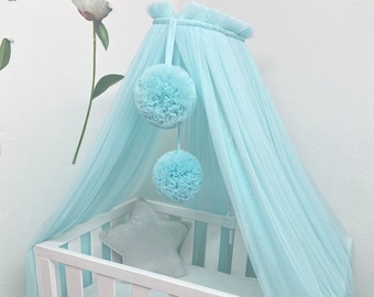 Toddlers canopy, Kids hanging baldachin for nursery, Tulle canopy with holder, Nursery canopy, Baby room trend canopy, Mint baldachin