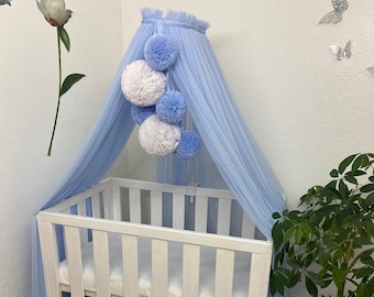 Blue Tulle Nursery Canopy, Kids Hanging Tent with Holder