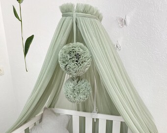 Crib canopy for nursery, Baby girl canopy, Baldachin for baby boy, Sheer canopy for nursery with holder, Custom baldachin, Nook baldachin