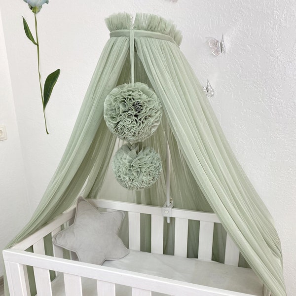 Crib canopy for nursery, Baby girl canopy, Baldachin for baby boy, Sheer canopy for nursery with holder, Custom baldachin, Nook baldachin