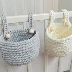 Baby Crib Storage Basket, Cotton Crib Organizer, Hanging Toy Basket for Baby Bed, Nursery Diaper Storage, Toddler Bed Storage, New Mom Gift