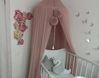Nursery Canopy with Pompoms: Princess Bed Tent, Playroom Decor