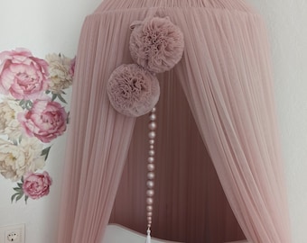 Dusty Pink Canopy for Girl Nursery, Princess Bed Canopy Tent, Baby Room Decor, Boho Tulle Canopy, Over Crib Newborn Baldachin