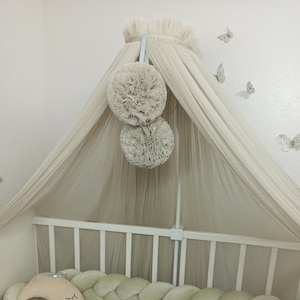 Toddler nursery canopy with holder and pompoms, Kids hanging tent, Canopy for small crib, Nursery canopy, Nook baldachin, Shabby chic decor