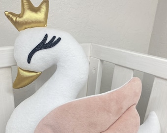 Princess swan pillow, Decorative swan pillow for nursery, Swan cushion, Nursery decorative swan pillow, Nursery decor, Daughter gift pillow
