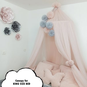 Big custom canopy, Luxury canopy with pompoms, Reading corner for hight ceiling, Nursery canopy, Bedroom baldachin, Queen bed frame for girl