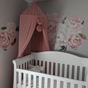 Custom Play Tent Canopy with Pompoms, Nursery Hanging Canopy for Baby or Toddler, Princess Bed Baldachin, Kids Play Tent, Play Room Canopy