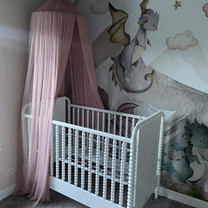 Dusty Pink Crib Canopy for Nursery Girl Princess Bed Canopy Tent Baby Room Decor Boho Tulle Canopy Over Crib Gift for Newborn Bed Canopy