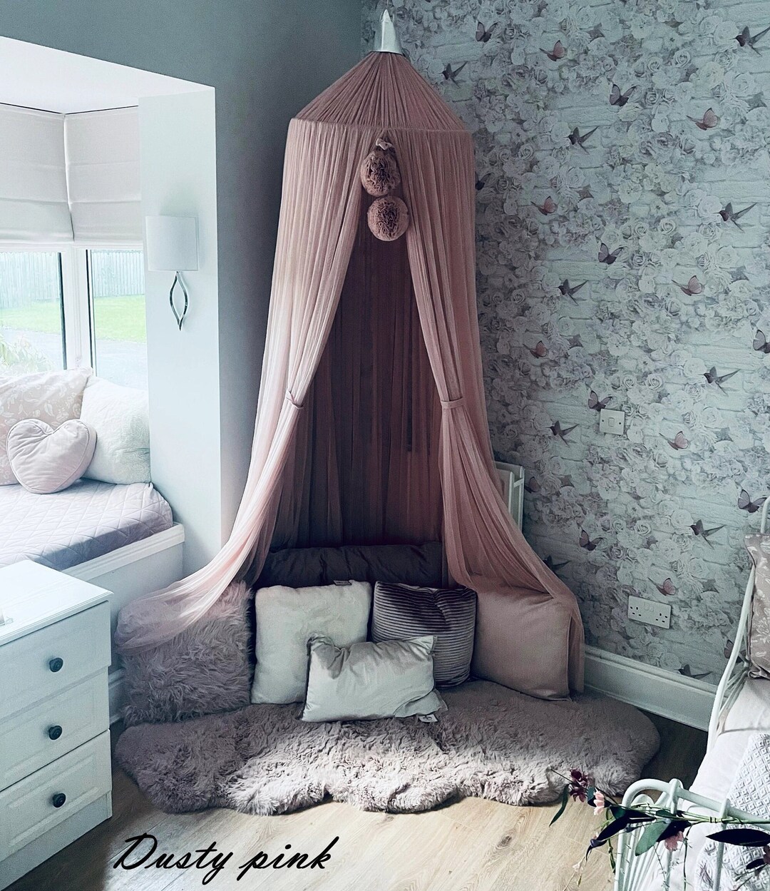 Nursery Crib Canopy, Dusty Pink Canopy, Girls Bed Baldachin, Tulle