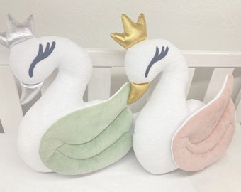 Swan pillow for girl, Princess swan cushion, Nursery swan decor, Swan birthday gift, Decorative swan pillow, Girl room decor pillow