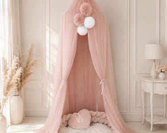 Pink Princess Bed Canopy, Kids Nursery Tent, Tulle Play Canopy, Girls Room Decor, Reading Nook Canopy