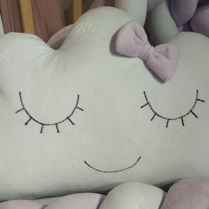 Nursery decor pillow, Decorative cloud pillow, Cloud pillow with bow for nursery decoration, Pillow for reading corner, Cute gift for kids