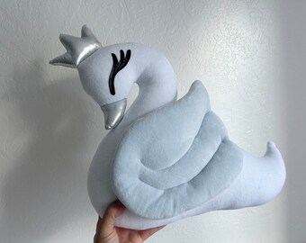 Princess Swan Pillow for Nursery, Decorative Swan Cushion for Girls Room, Baby Shower Gift, Nursery Animal Pillow, Toddler Room Decor