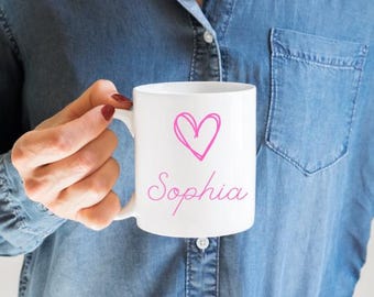Personalised Mug, Name Mug, Heart Mug, Gift, Birthday, Novelty Mug, Printed Mug,
