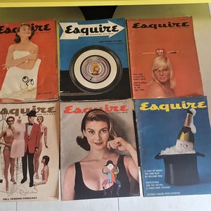 Esquire lot 6 vintage magazines 1954 1955 1957 1960 American US English language original vintage fashion current events advertising motors
