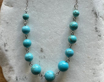 Turquoise Pendant, turquoise necklace, silver chain