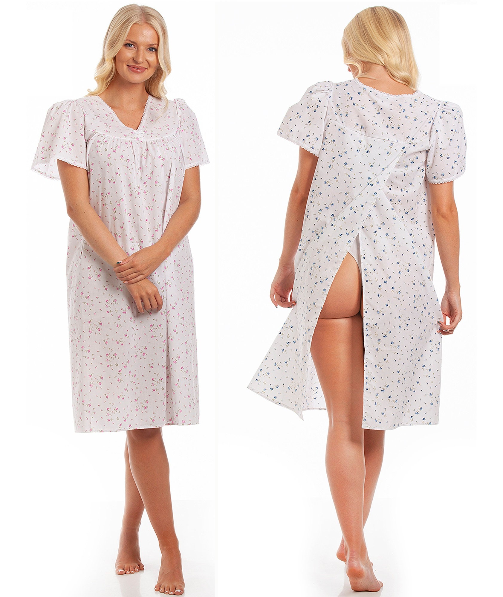 Buy Online Silvert's 261800102 Women's Hospital Short Sleeve Open-Back  Nightgown - Wrap Back Canada
