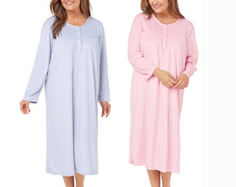 NEW Ladies Long Sleeve Supersoft Shimmer Plain FLEECE Warm Nightdress Nightie