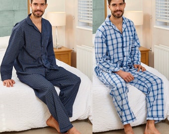 NEW Mens Gents Poly Cotton Checked PYJAMA SET Pajama Pyjamas Pjs Nightshirt - Gift