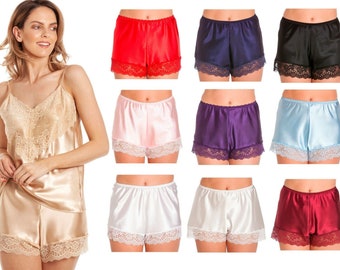 Ladies SATIN FRENCH KNICKERS with Lace Shorts- English Made