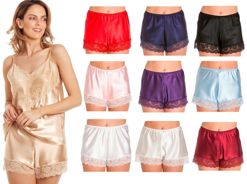 Ladies SATIN FRENCH KNICKERS With Lace Shorts English Made Etsy UK