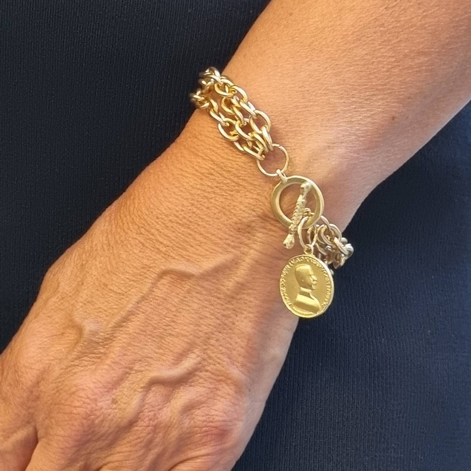 Elizabeth & James Silver Gold Coin Charm Bracelet | Coin charm bracelet,  Silver, Silver chain bracelet