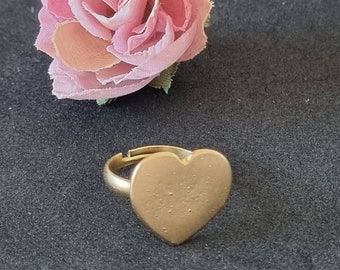 Gold heart ring ,  heart shaped gold-plated ring , gold stackable heart ring, signet jewelry, dainty ring, adjustable signet ring