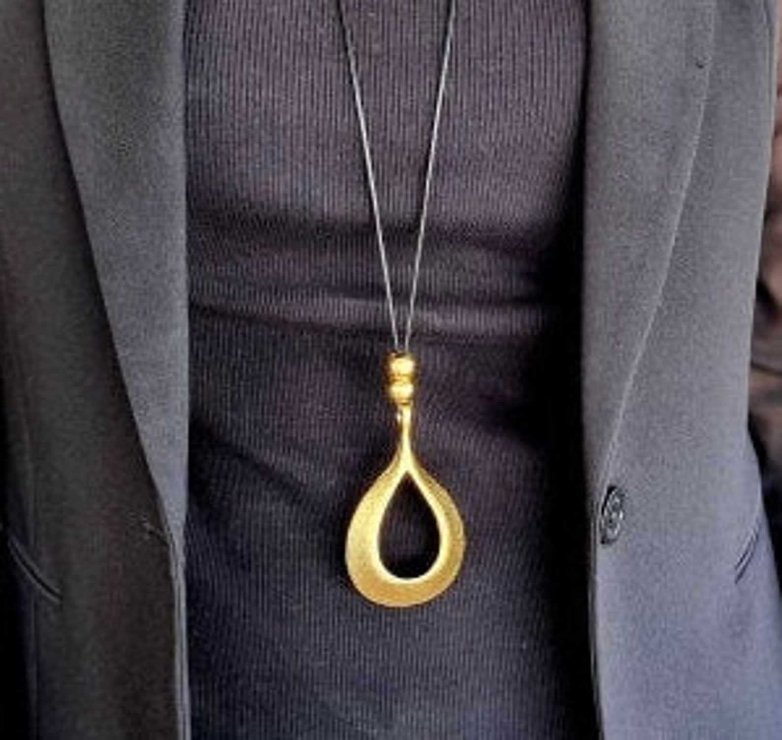 Big Gold Drop Pendant Long Necklace Statement Necklace Etsy