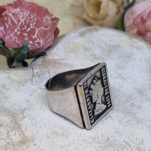 silver square signet coin ring.  925 silver plated flat signet ring , silver coin rings , signet jewelry, adjustable signet ring