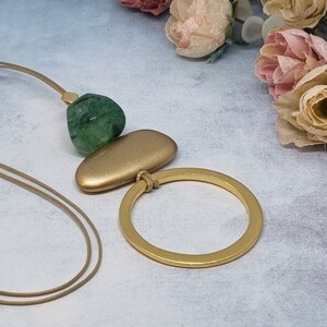 Long gold drop pendant statement necklace for women