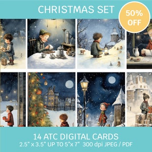 50% OFF Sale - ATC Cards Digital Set, Astronomy Junk Journal Digi Kit, Collage ATC Cards, Printable , Mini Art, 2.5x3.5 prints,