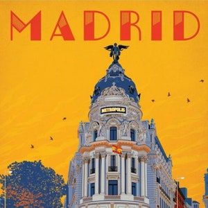 Cartel Vintage Original de Turismo de Madrid en España, Diseño Retro, Decoración de Pared, Regalo para Amantes de lo Antiguo