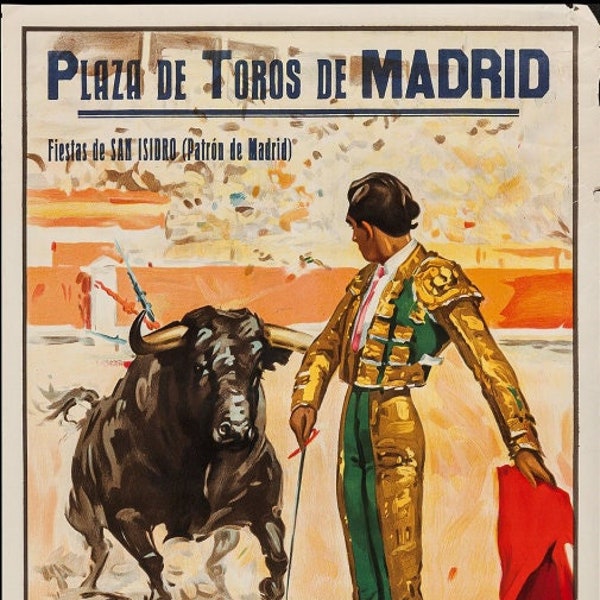 Descarga cartel antiguo corrida de toros, diseño clásico, decoración rústica, arte taurino vintage