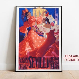 Cartel vintage Feria de Abril y Semana Santa 1945 de Sevilla para descargar e imprimir