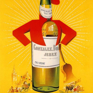 Immagine vintage del manifesto pubblicitario "Tio Pepe" di Jerez