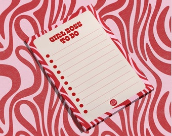 girl boss, To-do List, Notepad, Checkered Note Pad, To-Do List, 50 pages, red theme  notepad, stationery, gift, Rosa do brand, feminist .