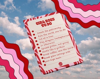 girl boss, To-do List, Notepad, Checkered Note Pad, To-Do List, 50 pages, red theme  notepad, stationery, gift, Rosa do brand, feminist .