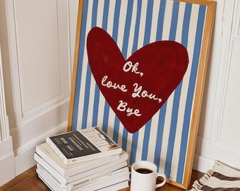 Olivia Dean Print - Song Lyrics Wall Art, Vintage Poster, Retro Striped Poster, Ok Love You Bye, Digital Download