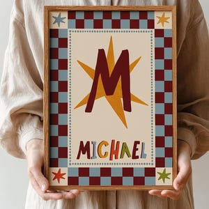 Retro Monogram Printable – Custom Initial Print for Kids Name Art (Digital Download)