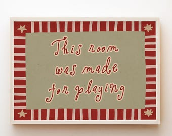 Esta habitación fue creada para jugar. Lámina decorativa para sala de juegos, decoración retro para guardería, póster tipográfico para habitación infantil, descarga digital.