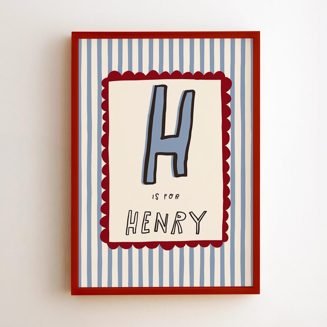Custom Name Stripes Printable – Retro Initial Print for Kids Name Art (Digital Download)