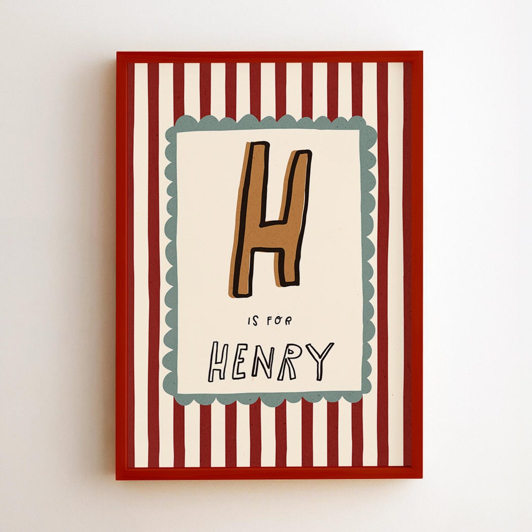 Custom Name Red Stripes Printable – Retro Initial Print for Kids Name ...