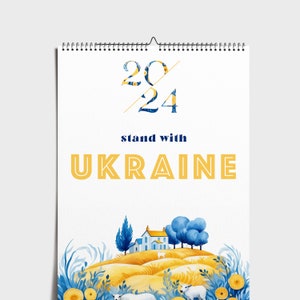 2024 wall calendar stand with UKRAINE AI generated, A4 calendar printed and shipped, 6 languages available