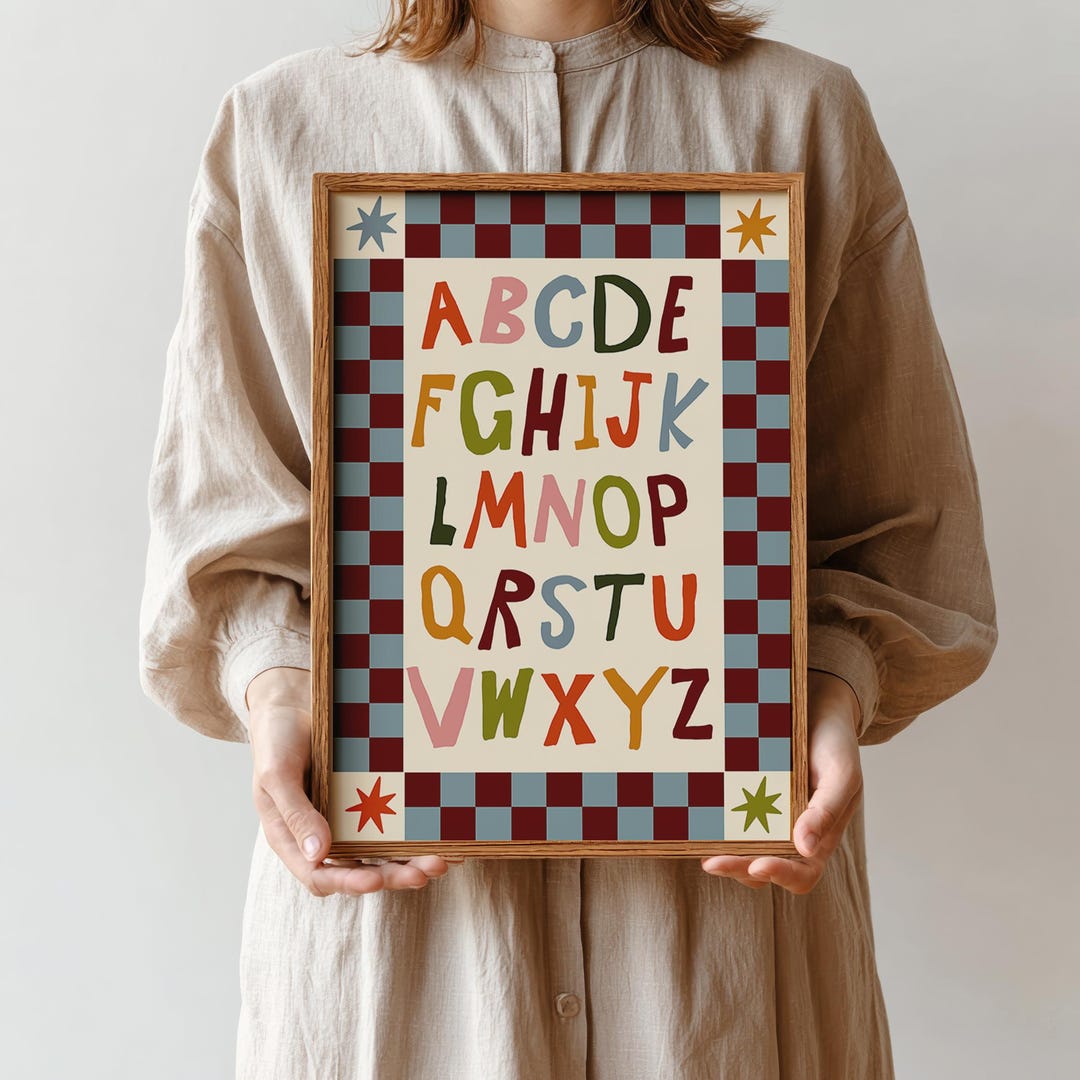 Colorful Alphabet Poster for Kids | Playroom Wall Art | Vintage Nursery ...