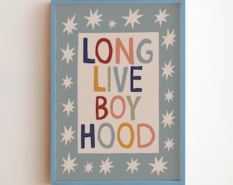 Länge leve pojkåren utskrivbar väggkonst för barnrum, retro pojkrumsinredning, skandinavisk barnposter, babyshower, digital nedladdning