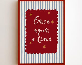 Lámina infantil "Érase una vez", arte mural de cuento vintage, decoración preppy para habitación infantil, lámina imprimible para dormitorio de bebé, descarga digital.