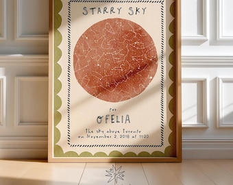 Custom Star Map Print -  Night Sky Poster with Date & Location, Personalized Baby Shower Gift (Digital Download)