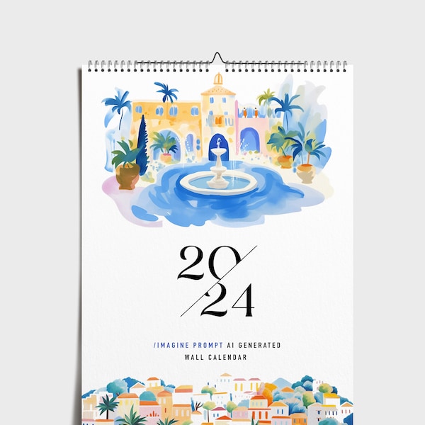 2024 calendario illustrato 2024, calendario da parete italiano, AI generated, A4 calendar printed and shipped