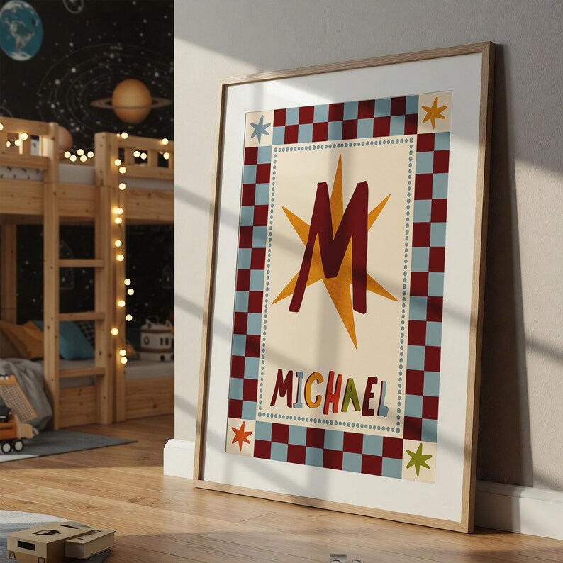 Retro Monogram Printable – Custom Initial Print for Kids Name Art ...